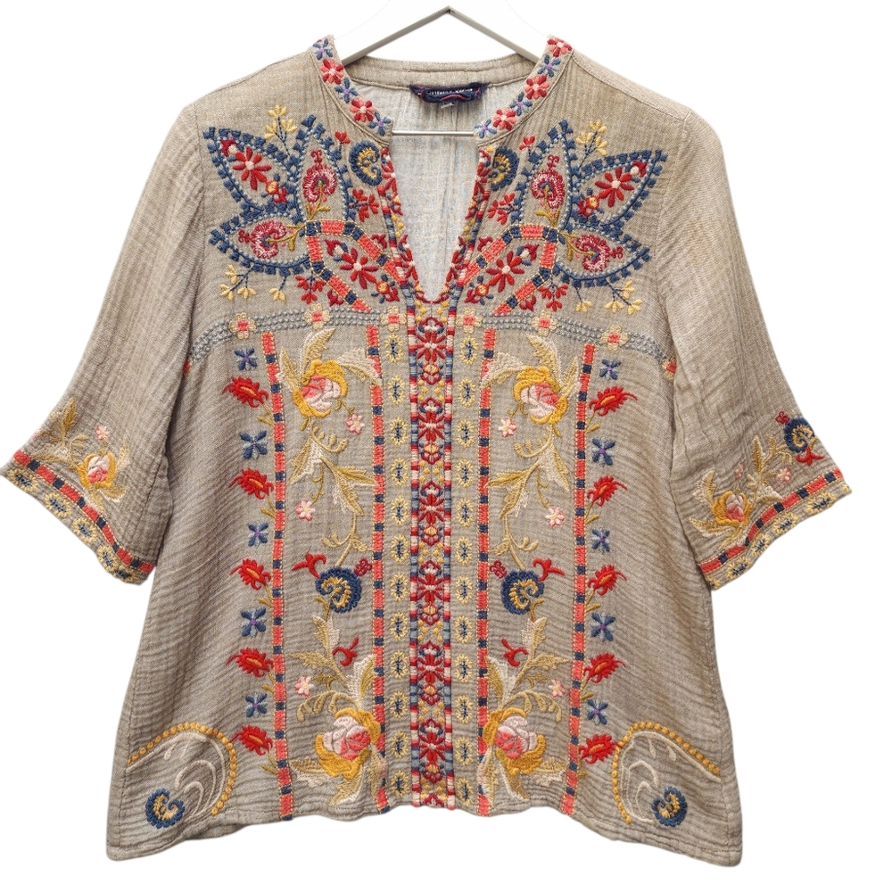 Johnny Was Embroidered Boho Artsy Boxy Top - Picture 2 of 8
